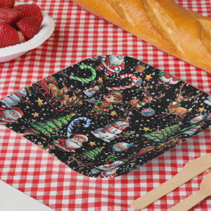 Black Background Christmas Decorative Pattern Paper Plate
