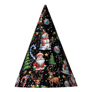 Black Background Christmas Decorative Pattern Party Hat
