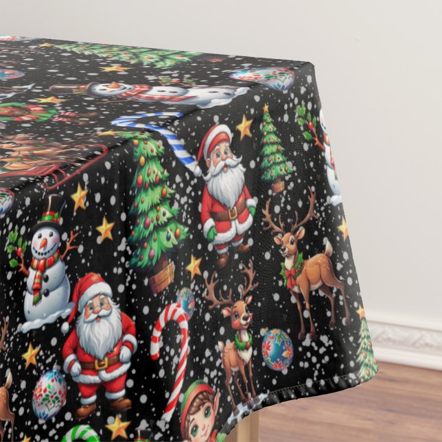 Black Background Christmas Decorative Pattern Tablecloth (Creator Uploaded)