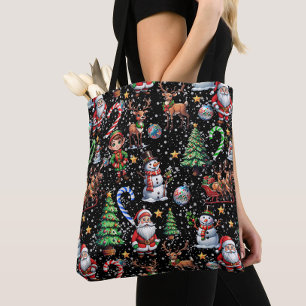 Black Background Christmas Decorative Pattern Tote Bag
