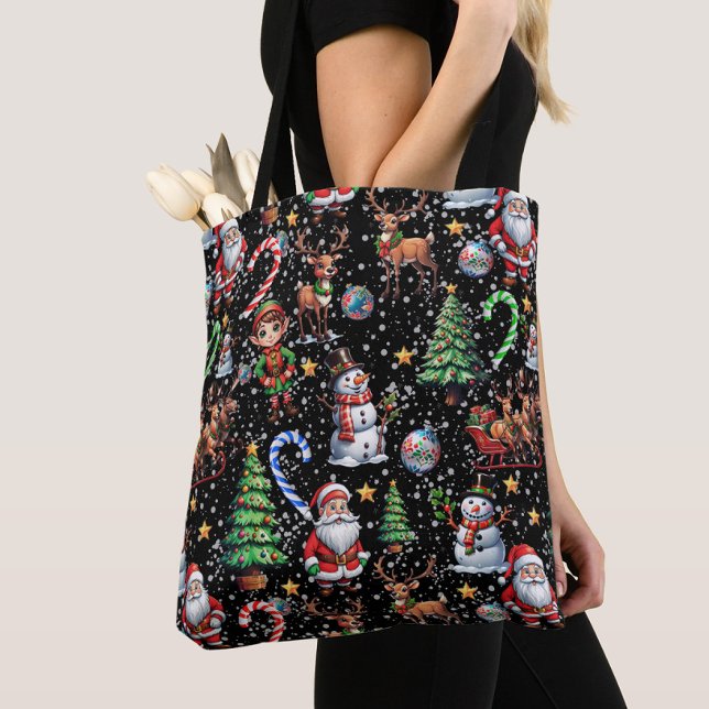 Black Background Christmas Decorative Pattern Tote Bag (Creator Uploaded)