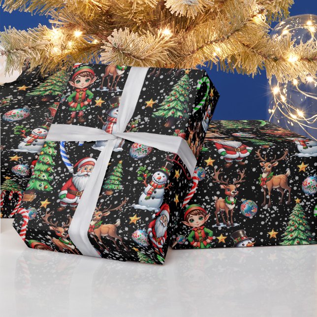 Black Background Christmas Decorative Pattern Wrapping Paper (Creator Uploaded)
