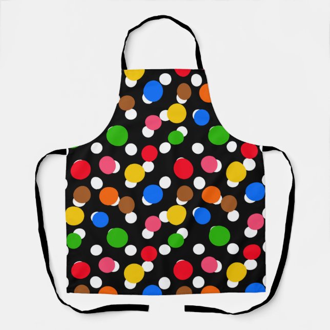 Black Background Colourful Polka Dots Apron (Front)