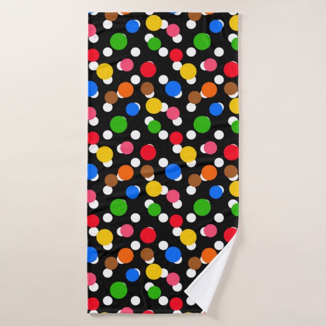 Black Background Colourful Polka Dots Bath Towel (Bath Towel)