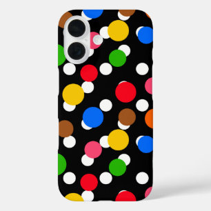 Black Background Colourful Polka Dots iPhone 16 Case