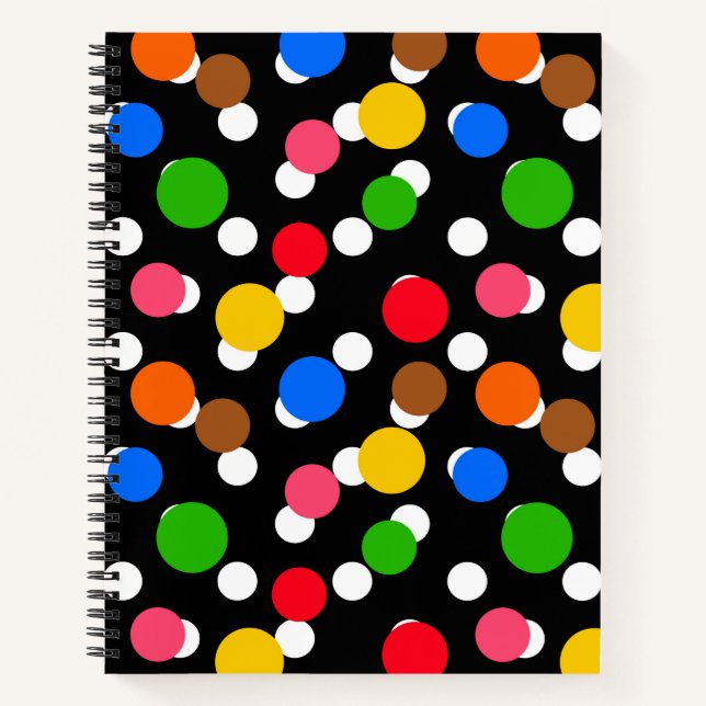 Black Background Colourful Polka Dots Notebook (Front)