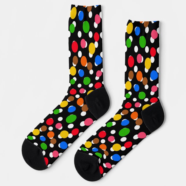 Black Background Colourful Polka Dots Socks (Left)