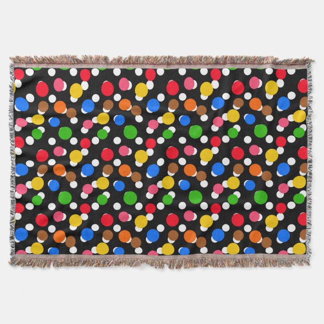Black Background Colourful Polka Dots Throw Blanket (Front)