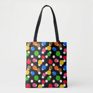 Black Background Colourful Polka Dots Tote Bag