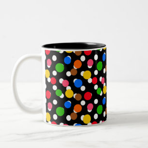 Black Background Colourful Polka Dots Two-Tone Coffee Mug