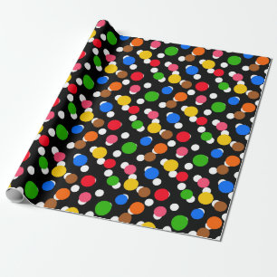 Black Background Colourful Polka Dots Wrapping Paper