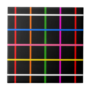 Black Background Colourful Windowpane Plaid Design Ceramic Tile