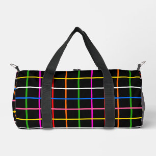 Black Background Colourful Windowpane Plaid Design Duffle Bag