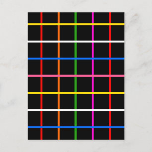 Black Background Colourful Windowpane Plaid Design Postcard