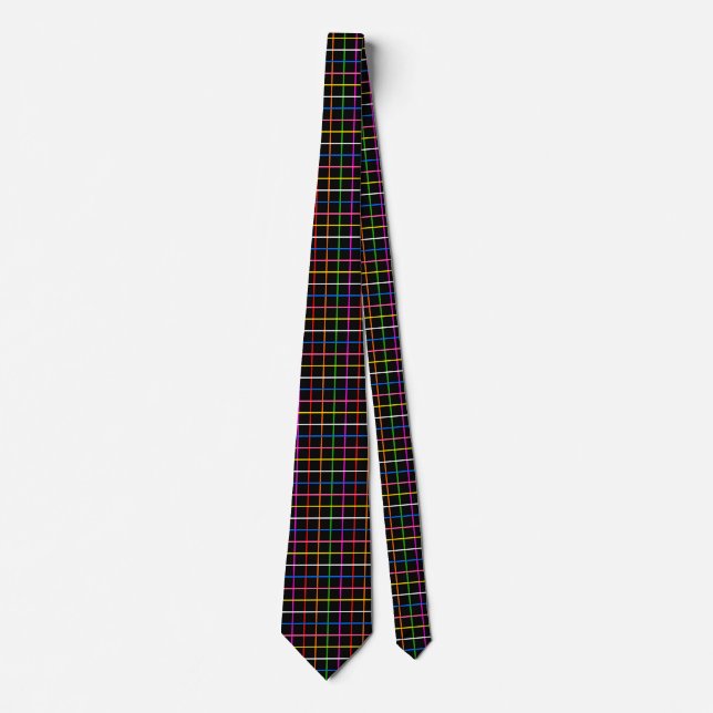 Black Background Colourful Windowpane Plaid Design Tie (Front)