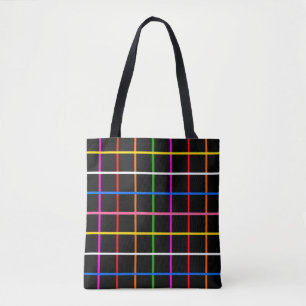 Black Background Colourful Windowpane Plaid Design Tote Bag