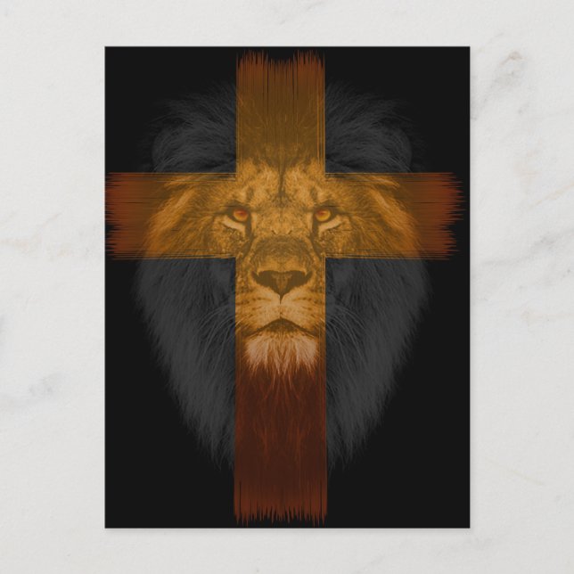 Black Background Cross/Lion Postcard (Front)