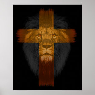 Black Background Cross/Lion Poster