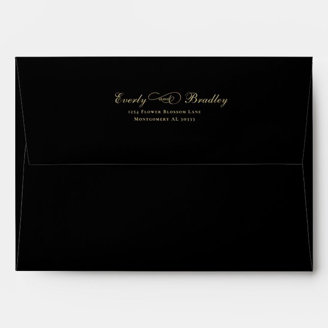 Black Background Elegant Gold Script Formal   Envelope (Back (Top Flap))