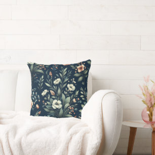 Black Background Floral Design Cushion