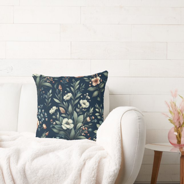 Black Background Floral Design Cushion (Couch)