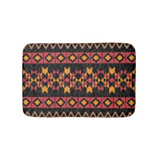 Black Background, Geometric Modern Pattern. Bath Mat (Front)
