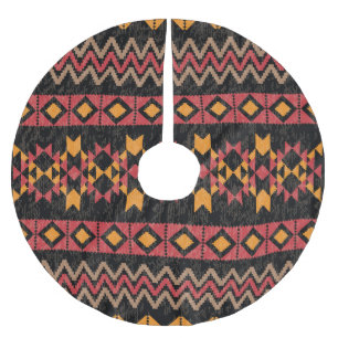 Black Background, Geometric Modern Pattern. Brushed Polyester Tree Skirt