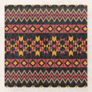 Black Background, Geometric Modern Pattern. Glass Coaster