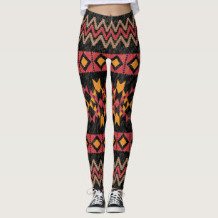 Black Background, Geometric Modern Pattern. Leggings