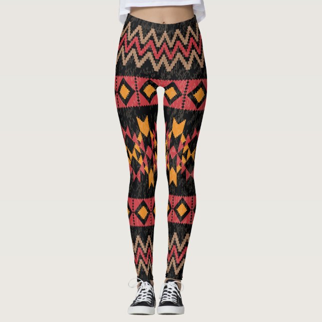 Black Background, Geometric Modern Pattern. Leggings (Front)