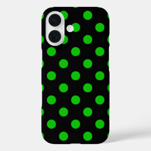 Black Background Green Polka Dots iPhone 16 Case