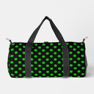 Black Background Green Polka Dots Duffle Bag