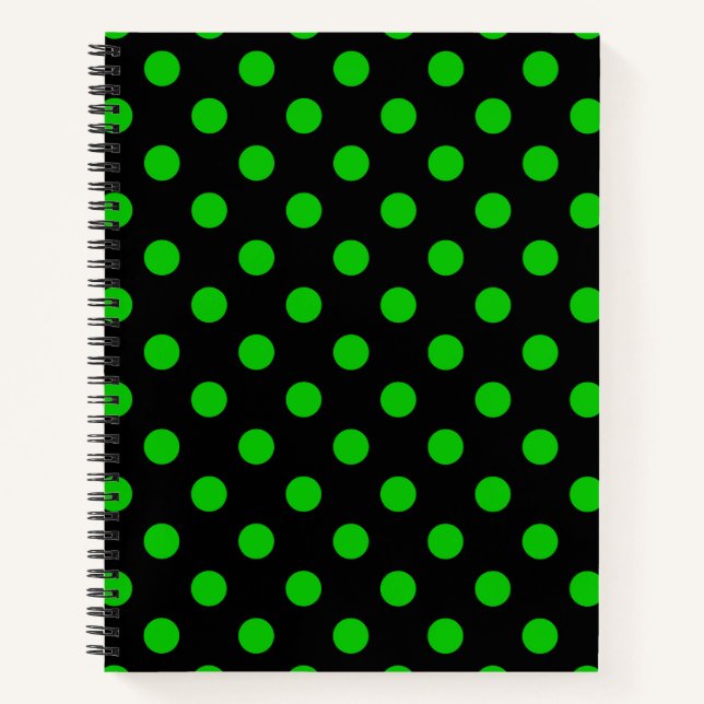 Black Background Green Polka Dots Notebook (Front)