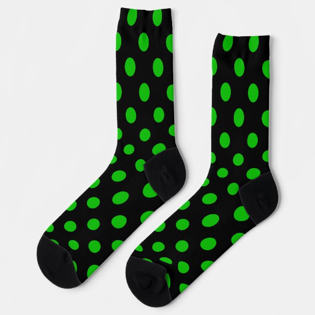 Black Background Green Polka Dots Socks (Left)