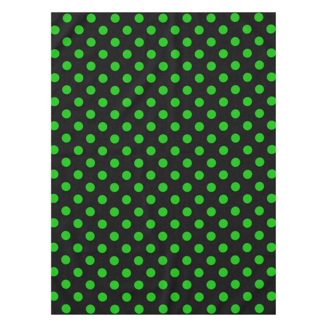 Black Background Green Polka Dots Tablecloth (Front)