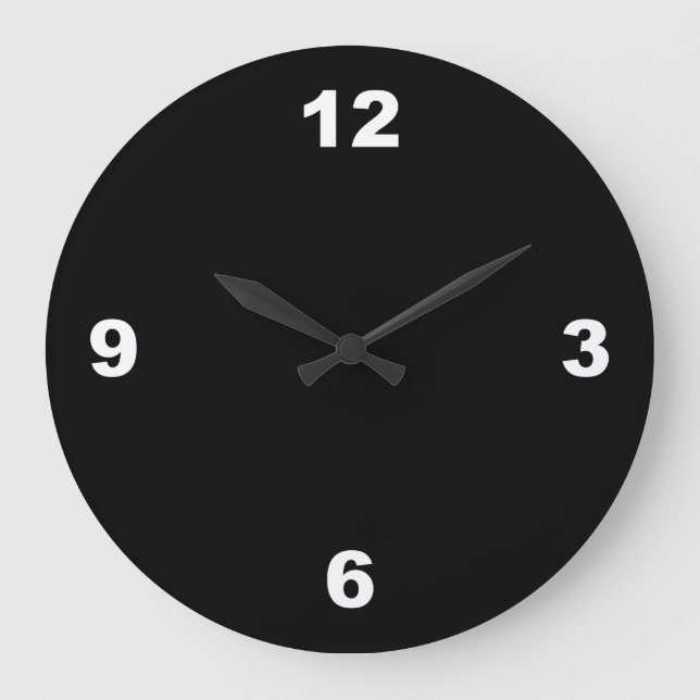 Black Background Large White Numbers Wall Clock (Front)