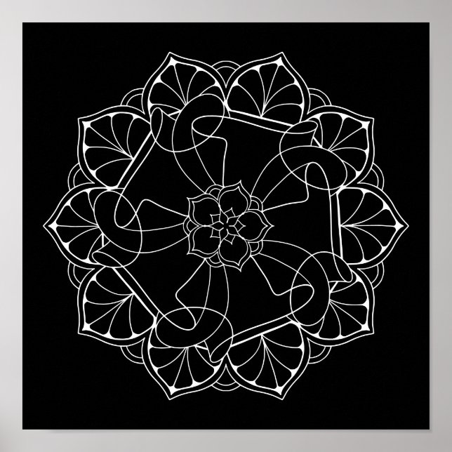 Black Background Mandala Adult Colouring Poster (Front)