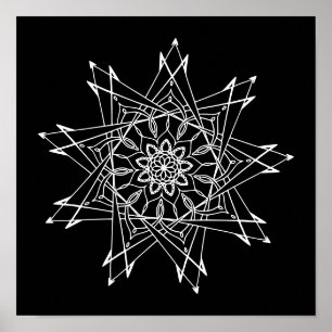 Black Background Mandala Adult Colouring Poster