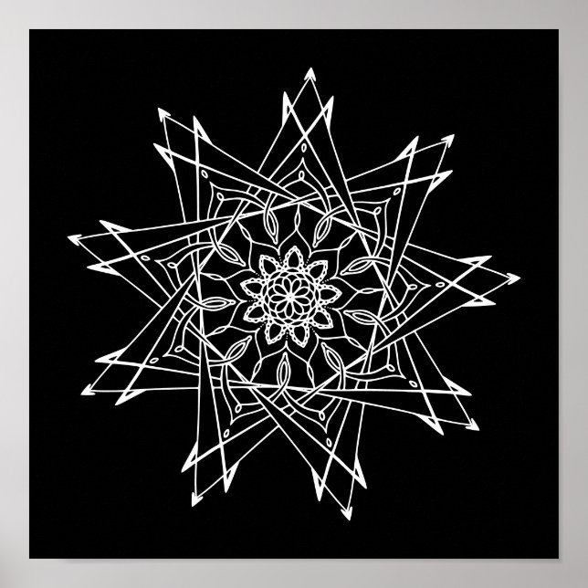 Black Background Mandala Adult Colouring Poster (Front)