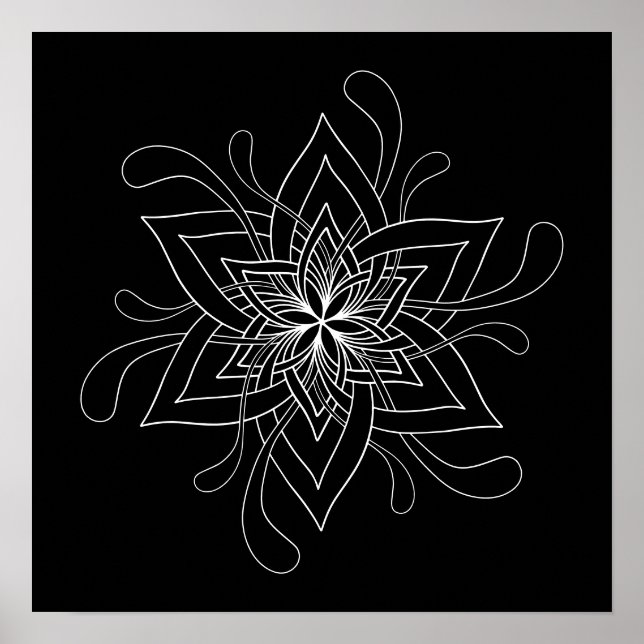 Black Background Mandala Adult Colouring Poster (Front)