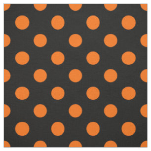 Black Background Orange Polka Dots Fabric