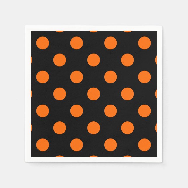 Black Background Orange Polka Dots Napkin (Front)