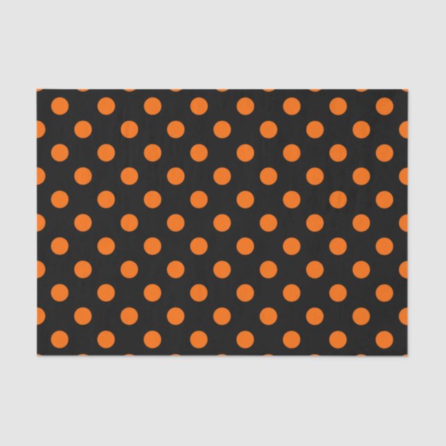 Black Background Orange Polka Dots Tissue Paper (Front)