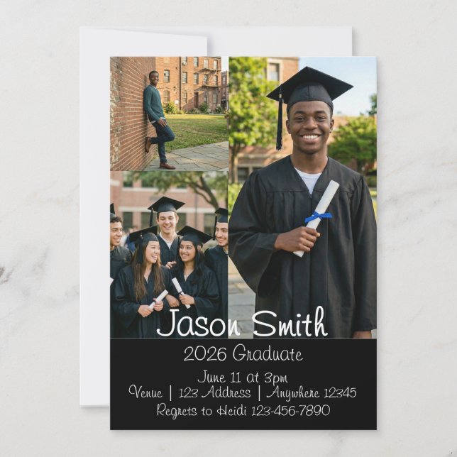 Black Background Picture Graduation  Invitation (Front)