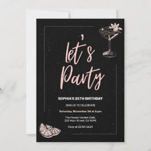 Black Background Pink Cocktail Birthday Invitation
