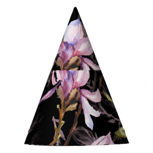 Black Background Pink Magnolia Watercolor Party Hat