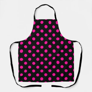 Black Background Pink Polka Dots Apron