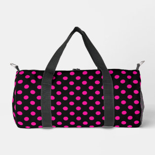 Black Background Pink Polka Dots Duffle Bag