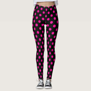 Black Background Pink Polka Dots Leggings