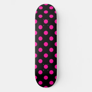 Black Background Pink Polka Dots Skateboard